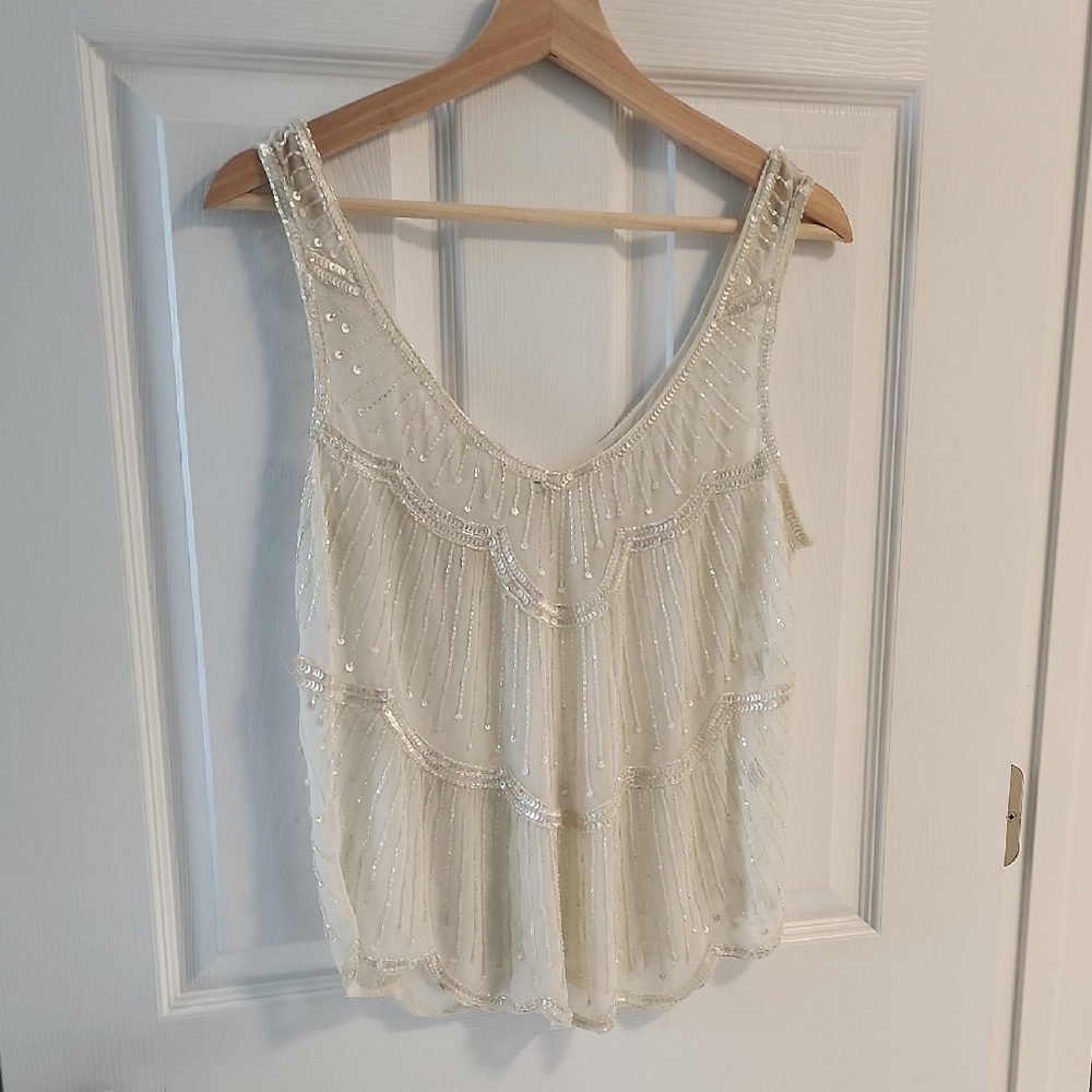 Elegant Cream Beaded Women's Top